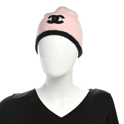 Chanel Cashmere Silk CC Beanie Hat Pink Black 2 of 6