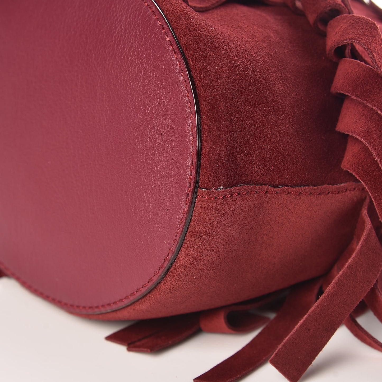 Suede Fringe Mini Bucket Bag Cherry