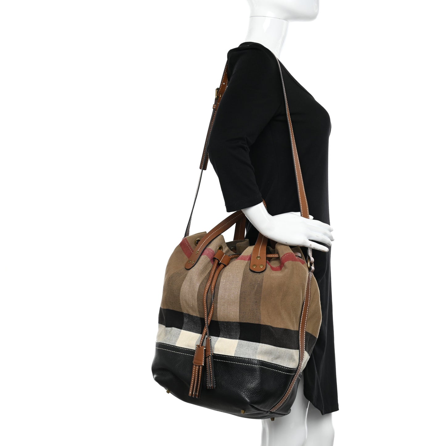 Grainy Calfskin House Check Canvas Medium Heston Crossbody Tan