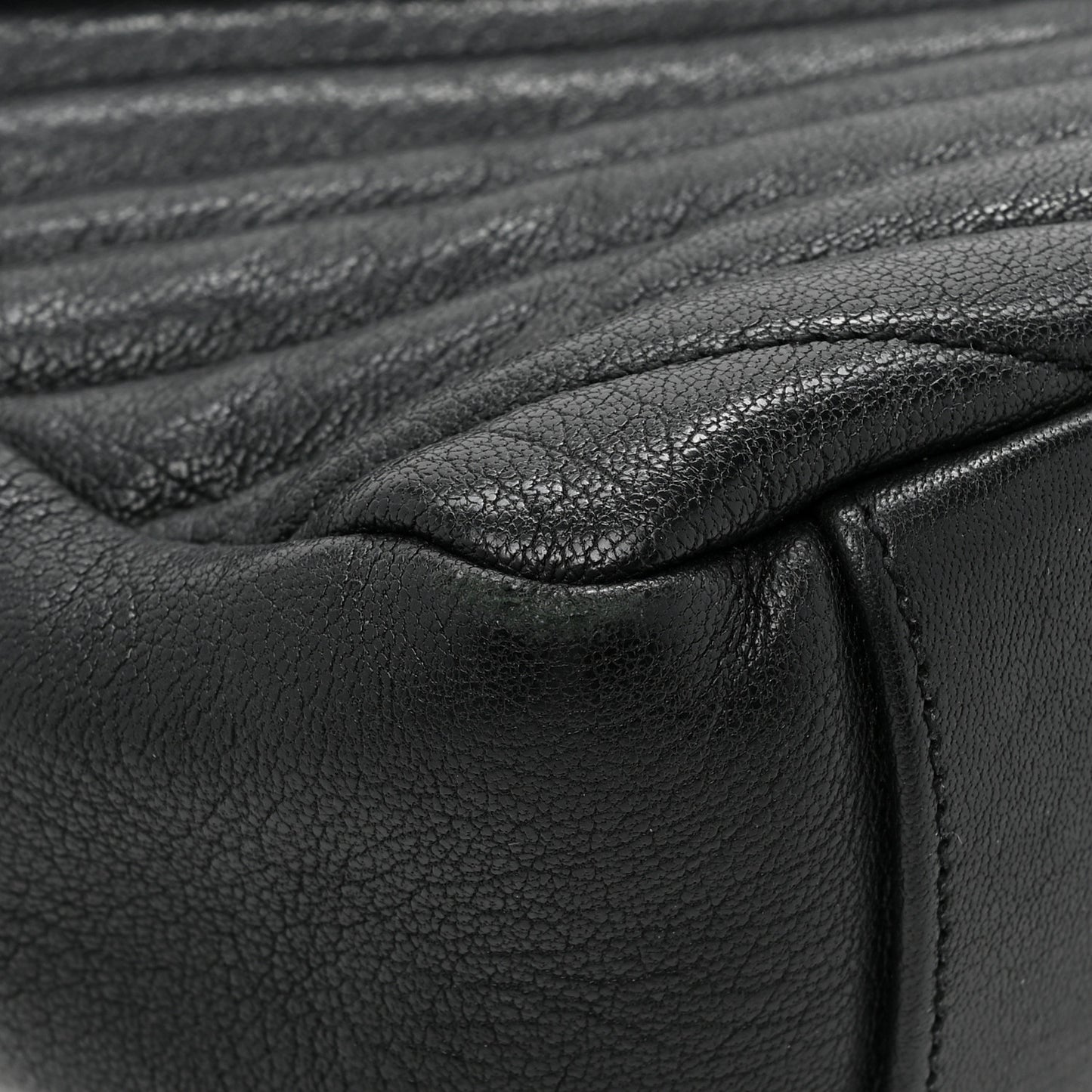 Sheepskin Matelasse Chevron Monogram Large College Satchel Black