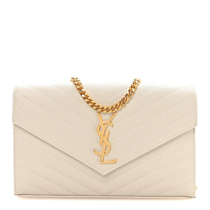 Saint Laurent Grain De Poudre Matelasse Chevron Monogram Chain Wallet Crema Soft 1 of 10