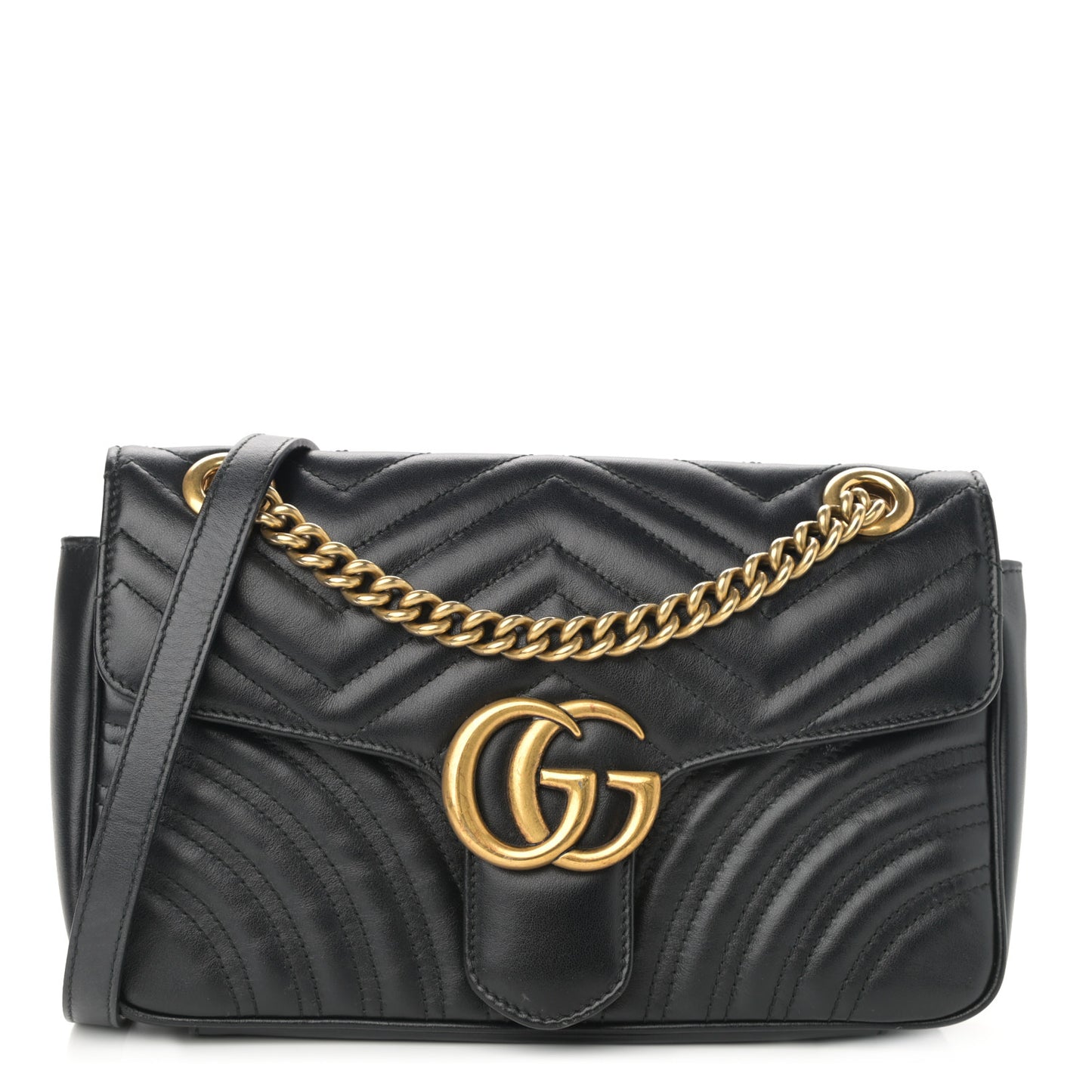 Calfskin Matelasse Small GG Marmont Shoulder Bag Black