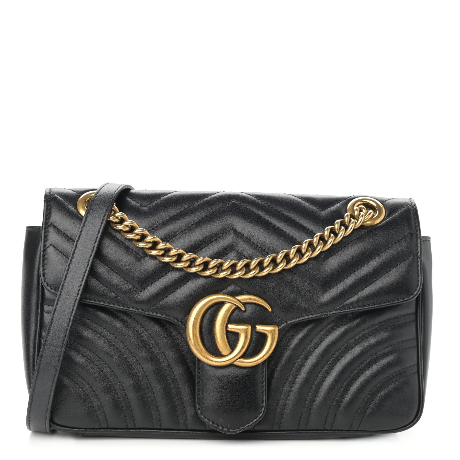 Gucci Calfskin Matelasse Small GG Marmont Shoulder Bag Black 1 of 13