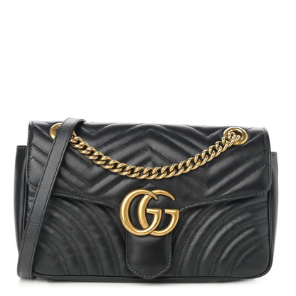 Gucci Calfskin Matelasse Small GG Marmont Shoulder Bag Black 1 of 13