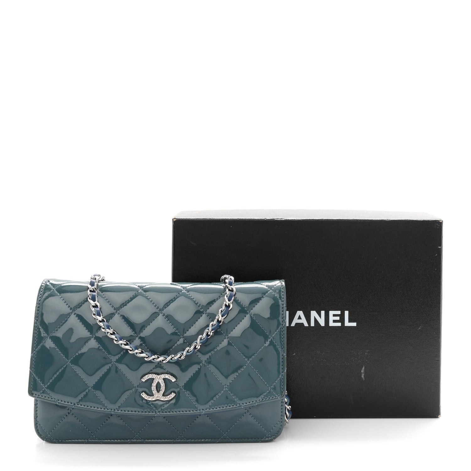 Chanel Patent Quilted Brilliant Wallet On Chain WOC Blue 12 of 12