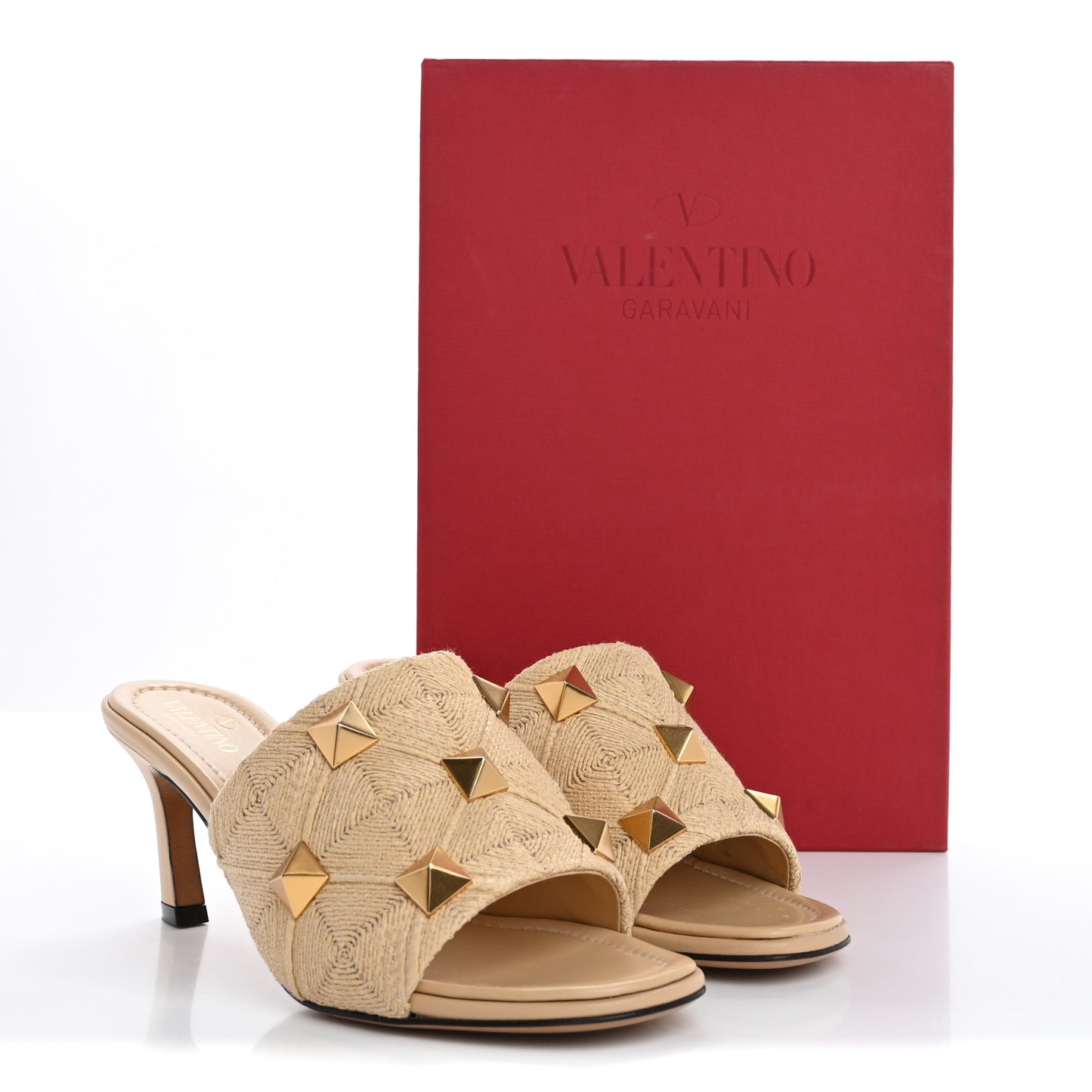 Raffia Roman Stud 65mm Slide Sandals 38 Sahara Beige