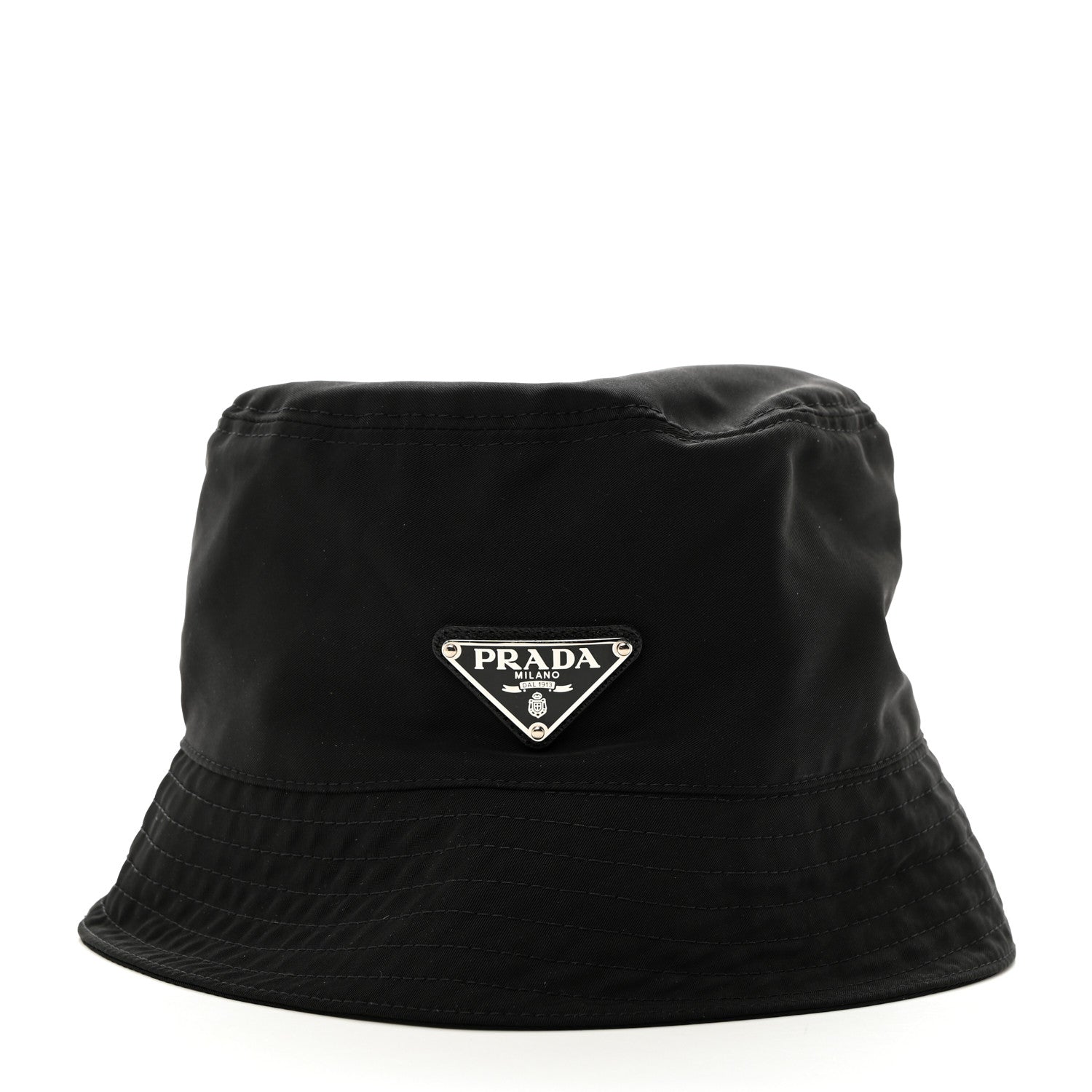 Prada Re-Nylon Metal Triangle Logo Womens Bucket Hat M Black 4 of 8