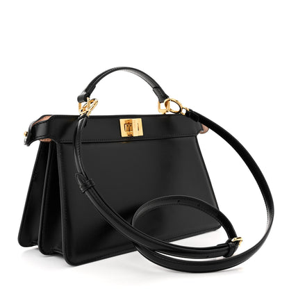 Fendi Vitello King Luxor Shiny Nappa Medium Peekaboo I SEE U East West Satchel Black Light Rose 3 of 9