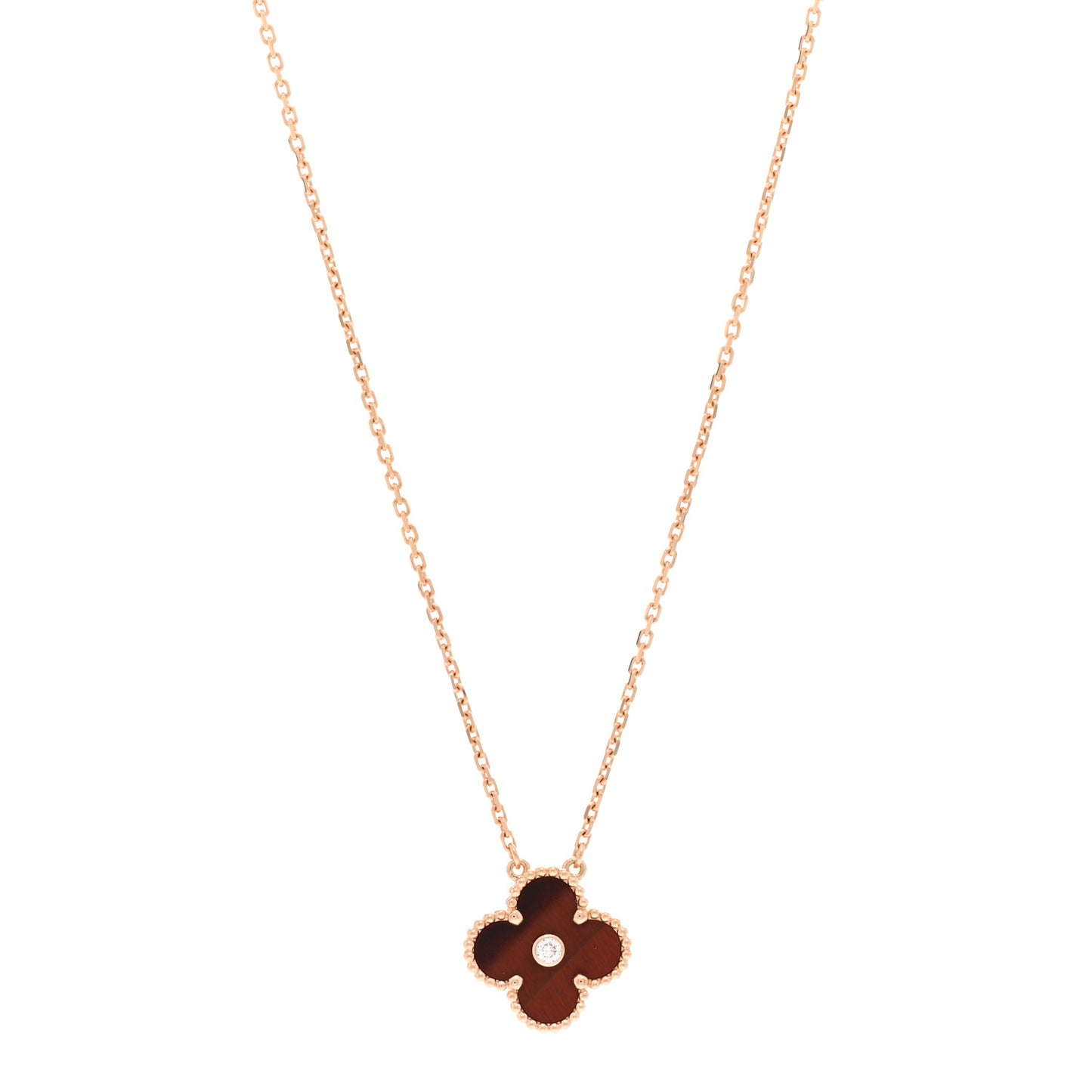 18K Rose Gold Diamond Bulls Eye Vintage Alhambra Pendant Necklace