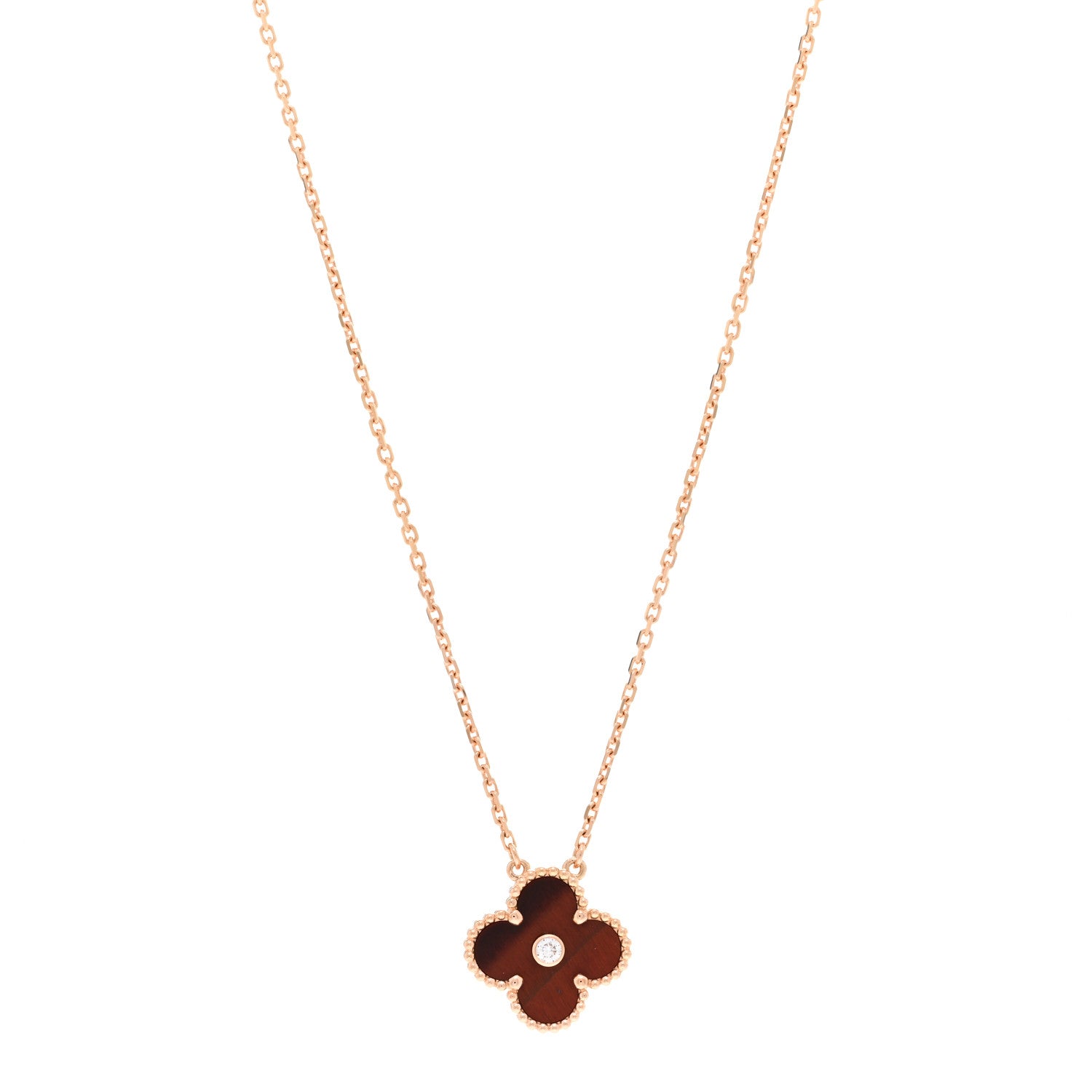 Van Cleef & Arpels 18K Rose Gold Diamond Bulls Eye Vintage Alhambra Pendant Necklace 1 of 6