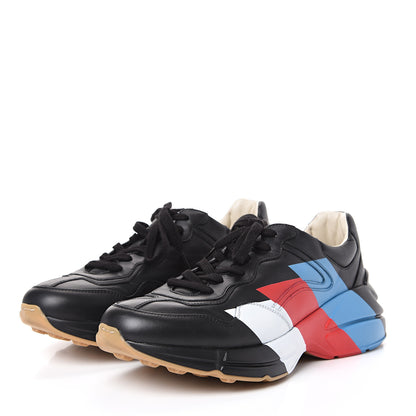 Gucci Calfskin Web Printed Mens Rhyton Sneakers 8 Black 3 of 10