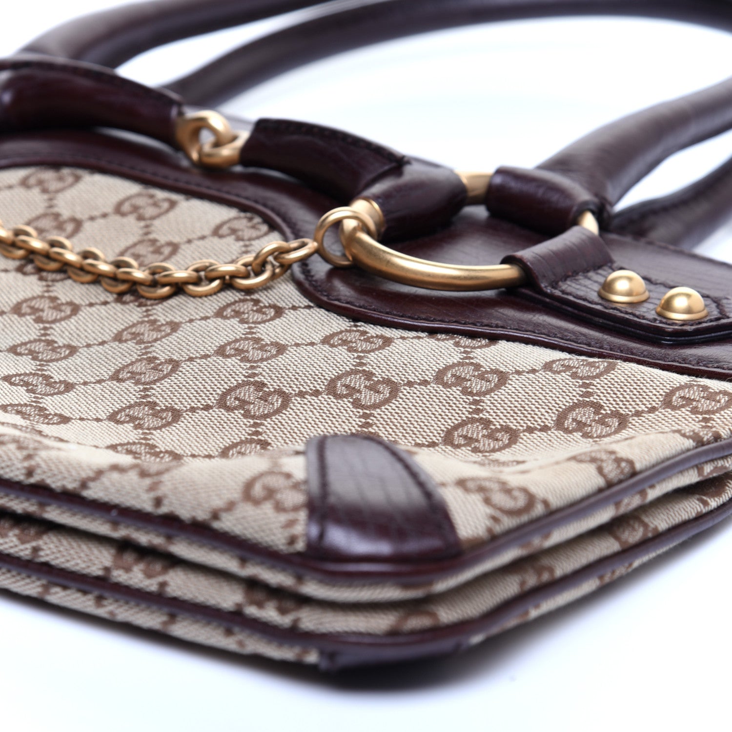 Gucci Monogram Horsebit Chain Shoulder Bag Brown 7 of 12
