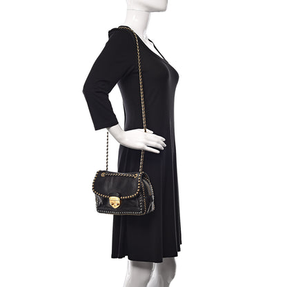 Prada Glace Calf Studded Pushlock Chain Shoulder Bag Black 2 of 12