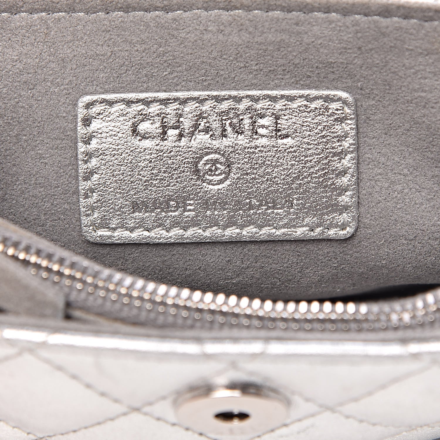 Chanel Metallic Lambskin Quilted Mini Phone Holder Clutch Silver 6 of 10