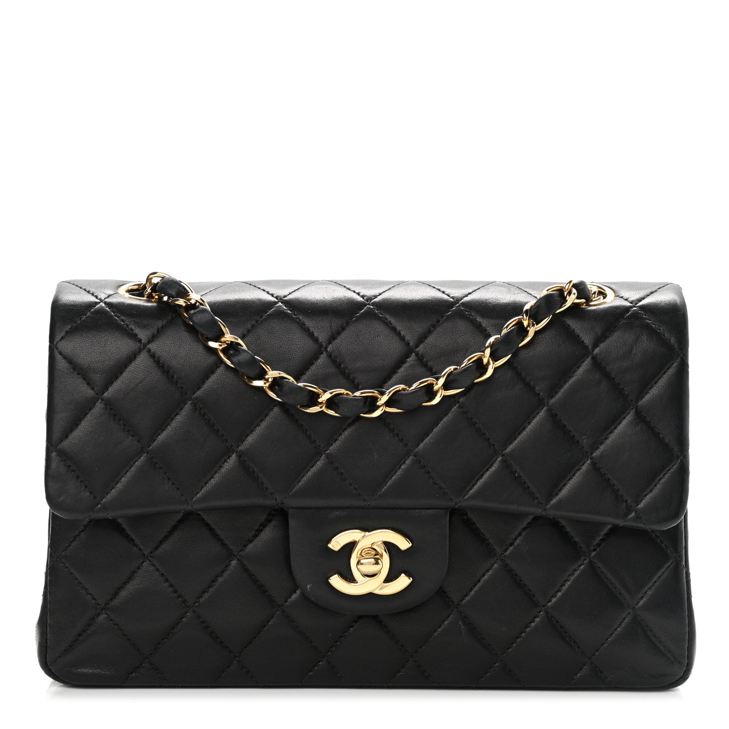 Lambskin Quilted Small Double Flap Black