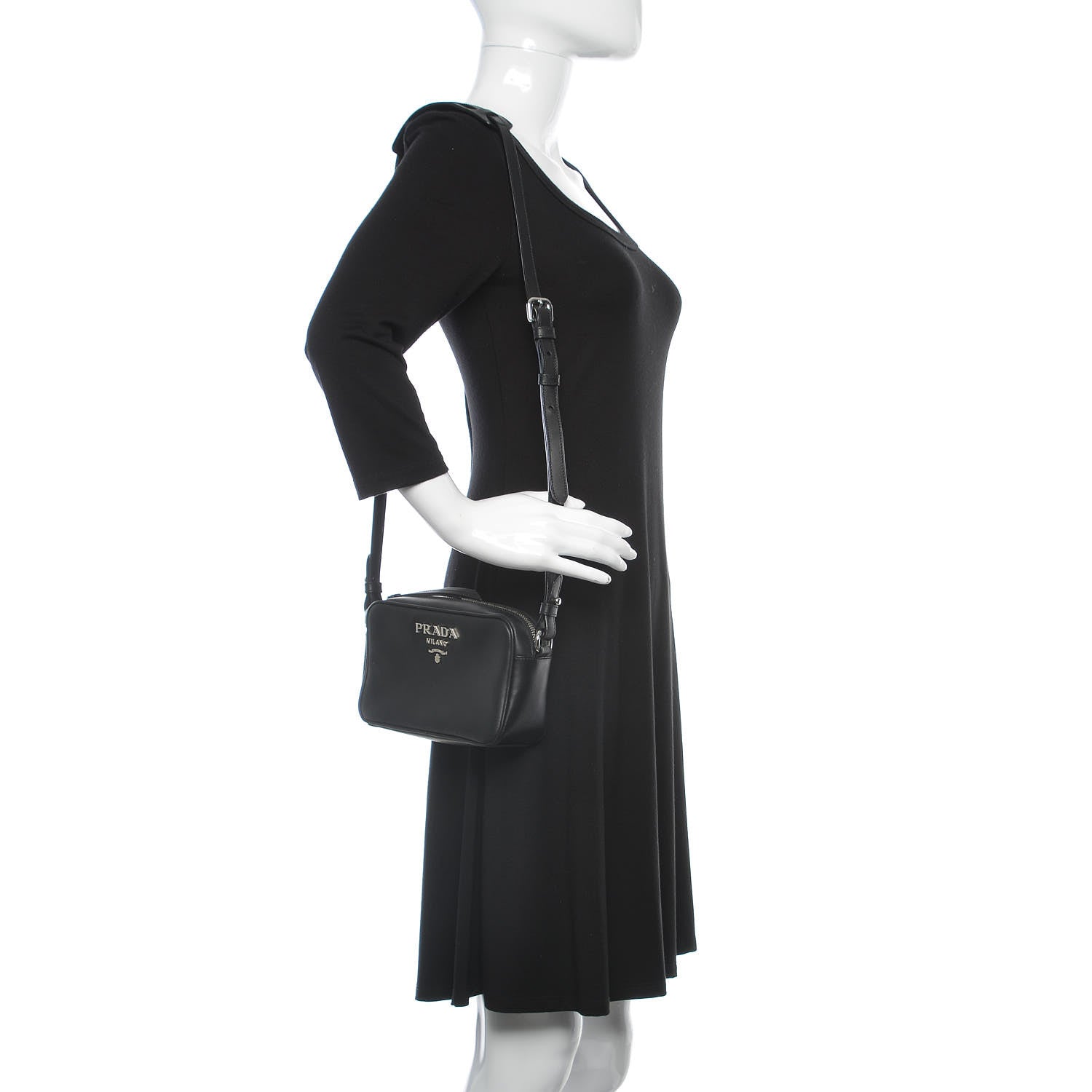 Prada Soft Calfskin Camera Crossbody Bag Black 2 of 10