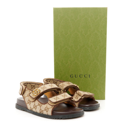 Gucci Monogram Kid Scamosciato Double G Womens Dad Sandals 37.5 Beige Ebony New Acero 11 of 11