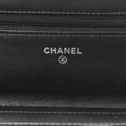 Chanel Lambskin Camellia Embossed Wallet on Chain WOC Black 6 of 11