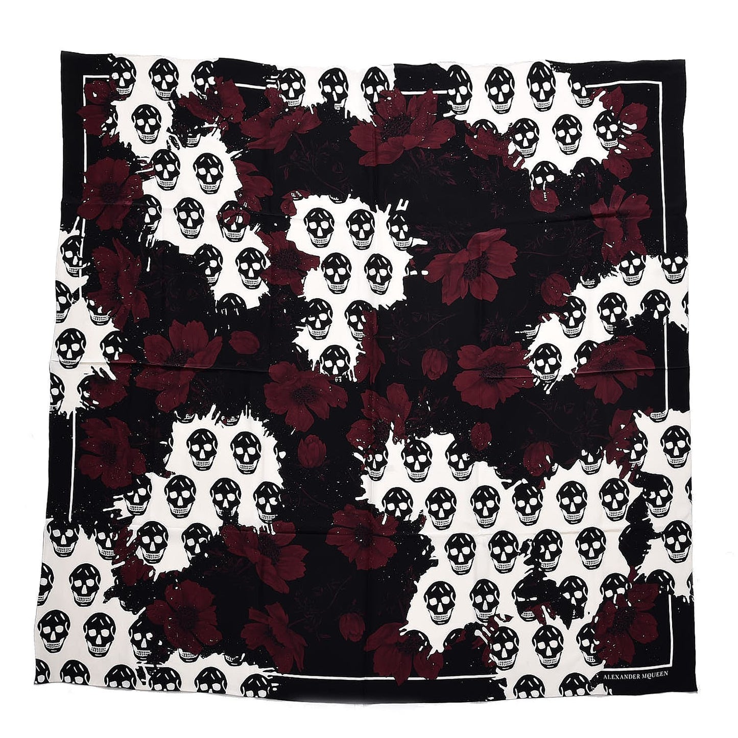 Silk Skull Hibiscus Scarf Black Ivory