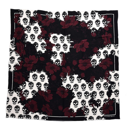 Alexander McQueen Silk Skull Hibiscus Scarf Black Ivory 1 of 4