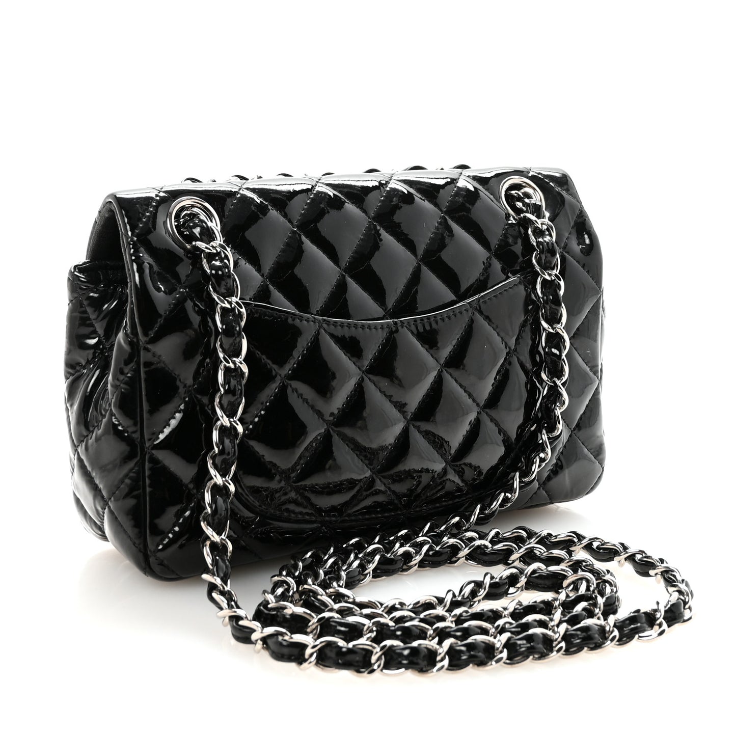 Patent Calfskin Quilted Mini Rectangular Flap Black