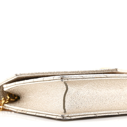 Saint Laurent Metallic Crackled Calfskin Matelasse Chevron Monogram Envelope Chain Wallet Gold 9 of 13