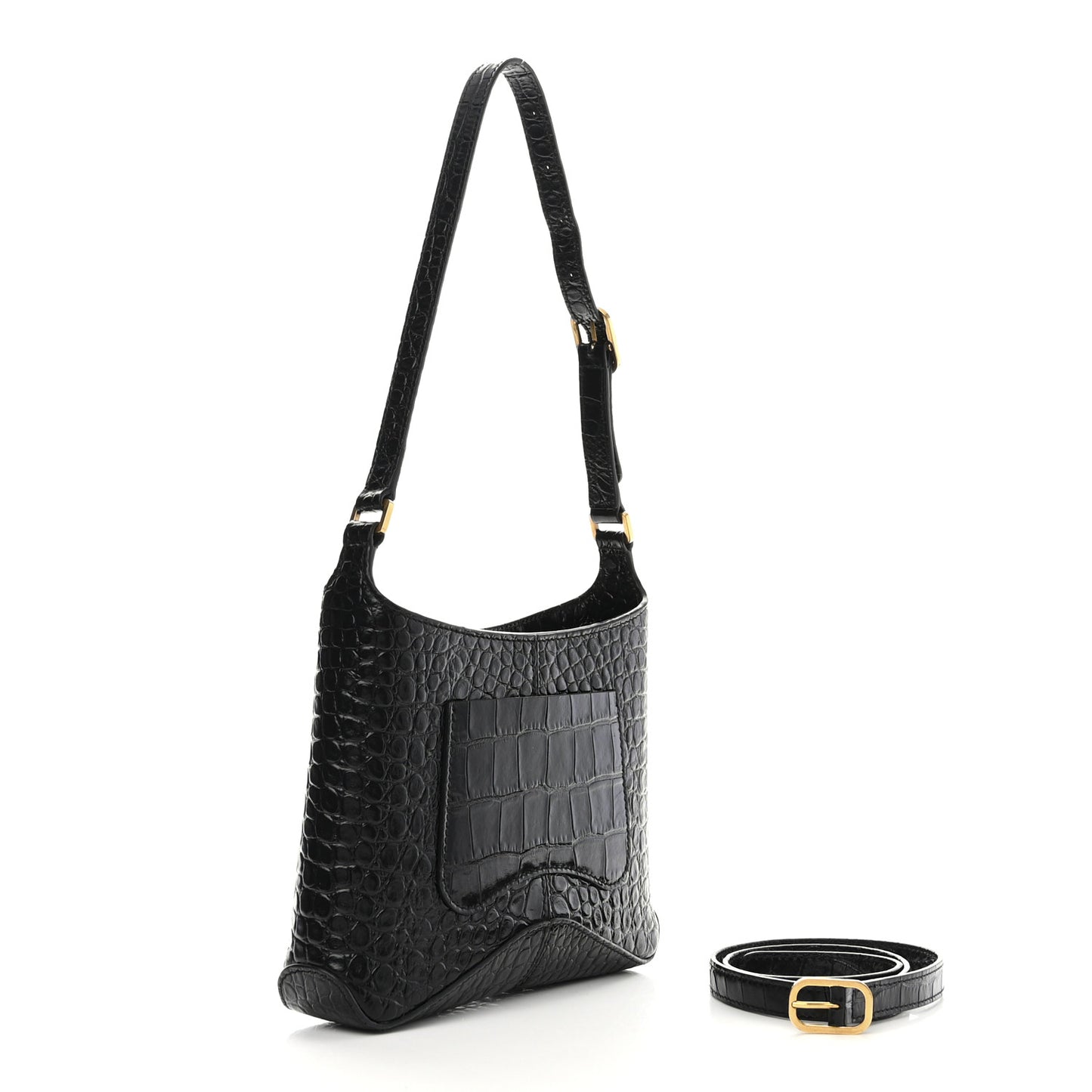 Shiny Super Supple Calfskin Crocodile Embossed Small XX Bag Black