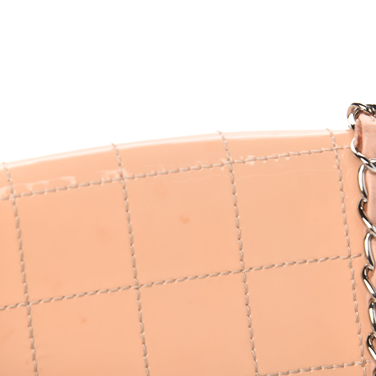 Patent Square Stitched CC Flap Clutch Beige
