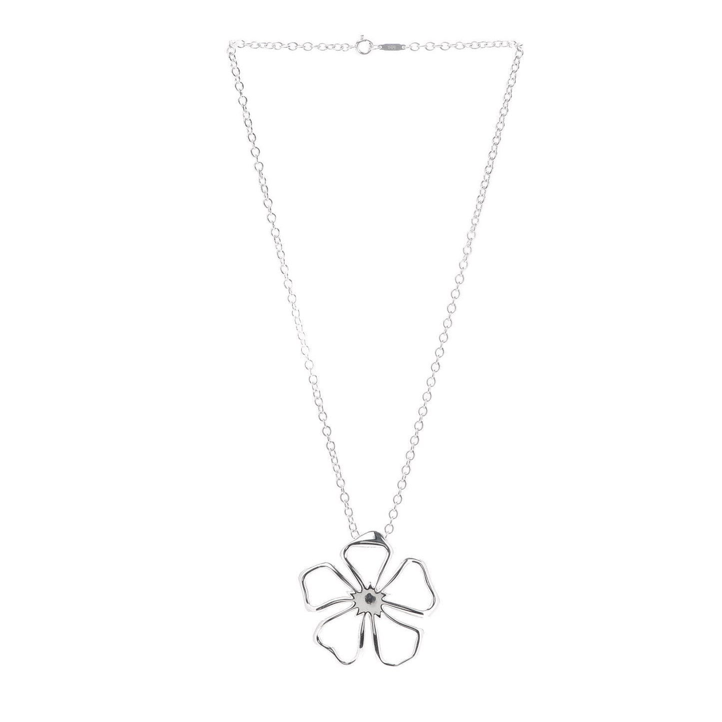Sterling Silver Large Open Flower Pendant Necklace