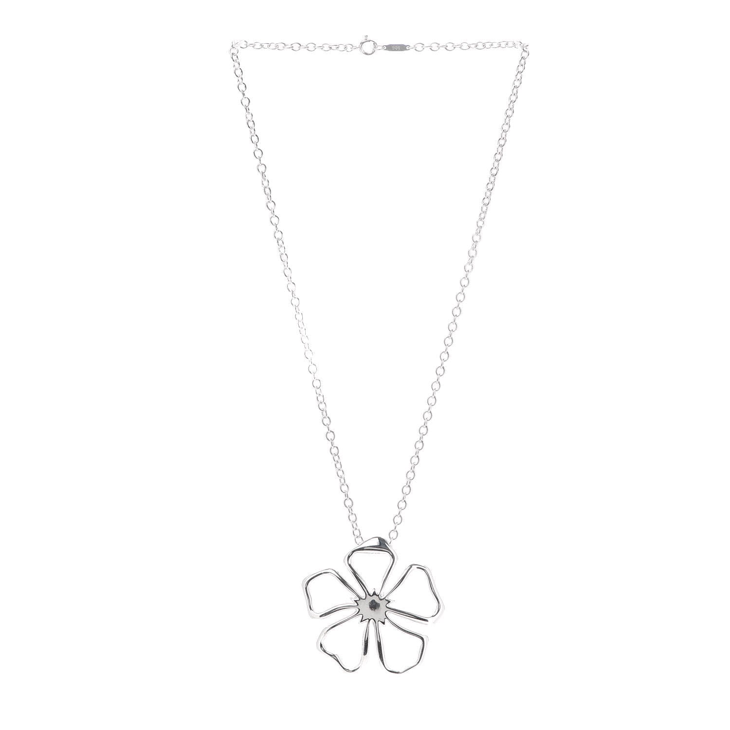 Tiffany Sterling Silver Large Open Flower Pendant Necklace 3 of 5