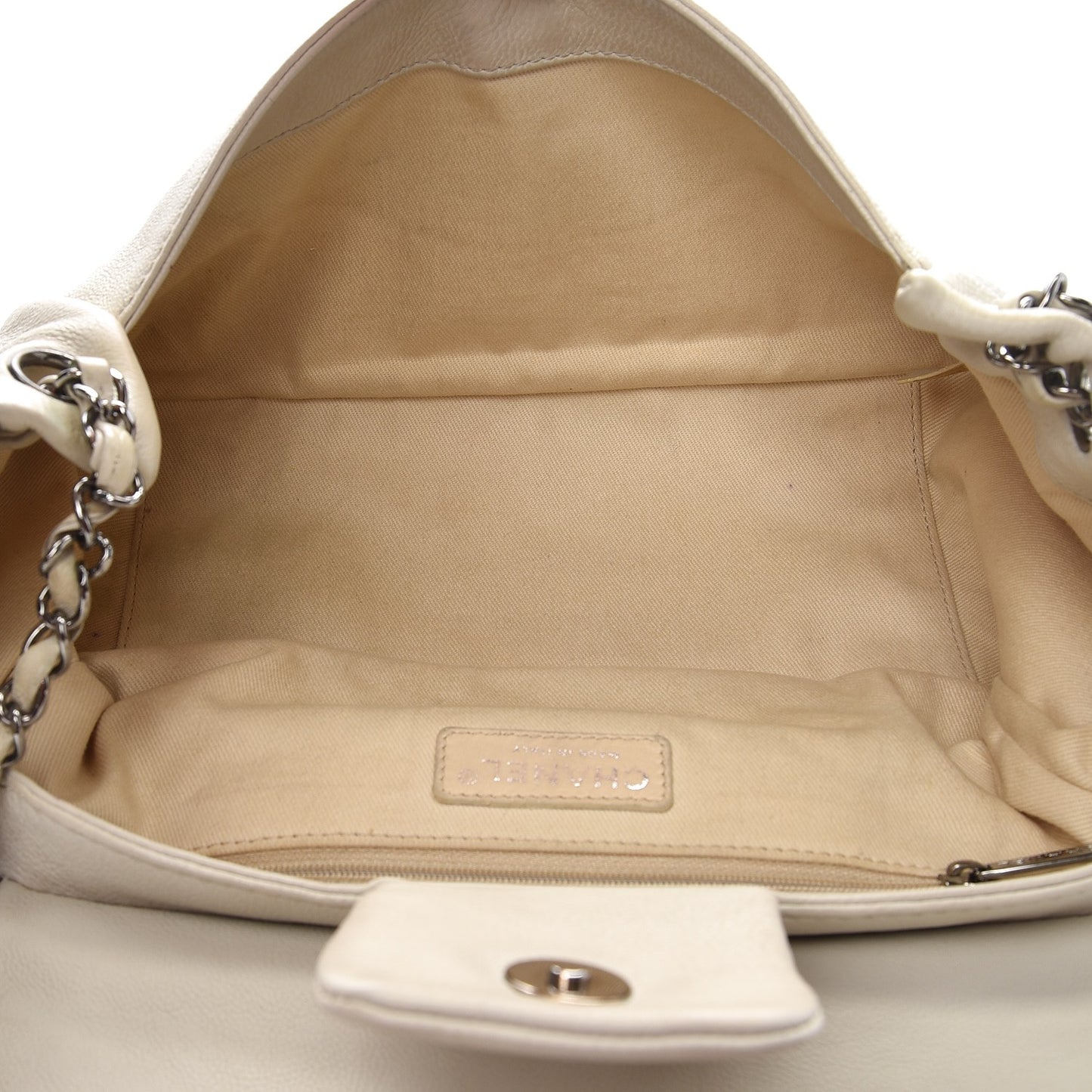 Calfskin Diamond Stitch Accordion Flap White