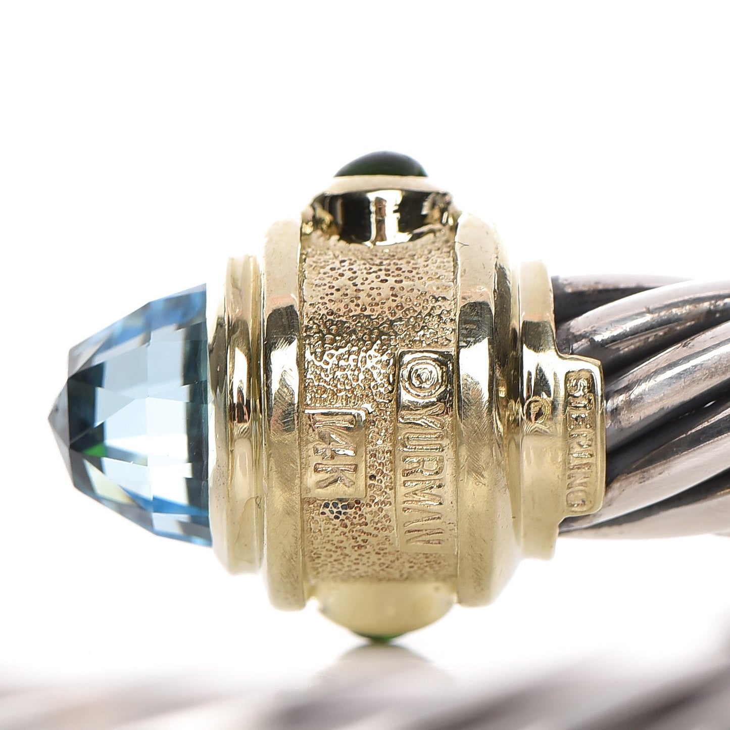 Sterling Silver 14K Gold Blue Topaz Amethyst Green Tourmaline 10mm Cable Renaissance Bracelet