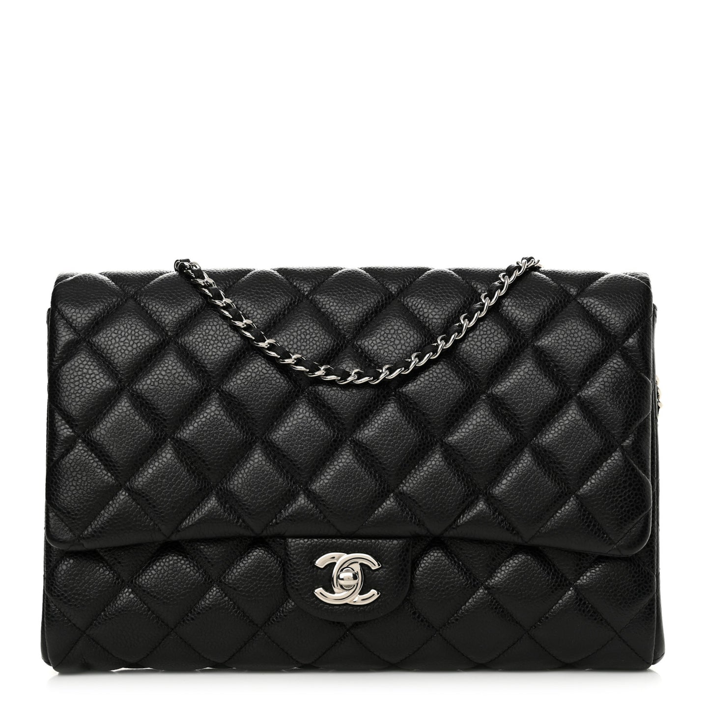 Caviar Quilted Clutch With Chain Flap Black