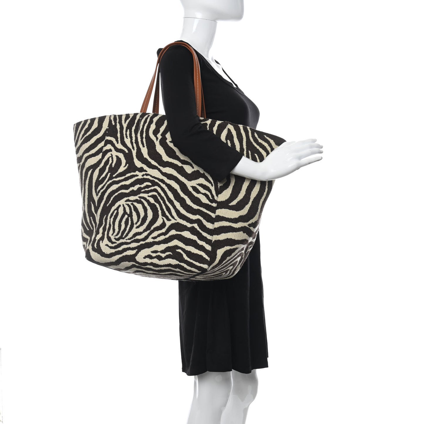 Canvas Zebra Embroidered Large Phantom Cabas Tan