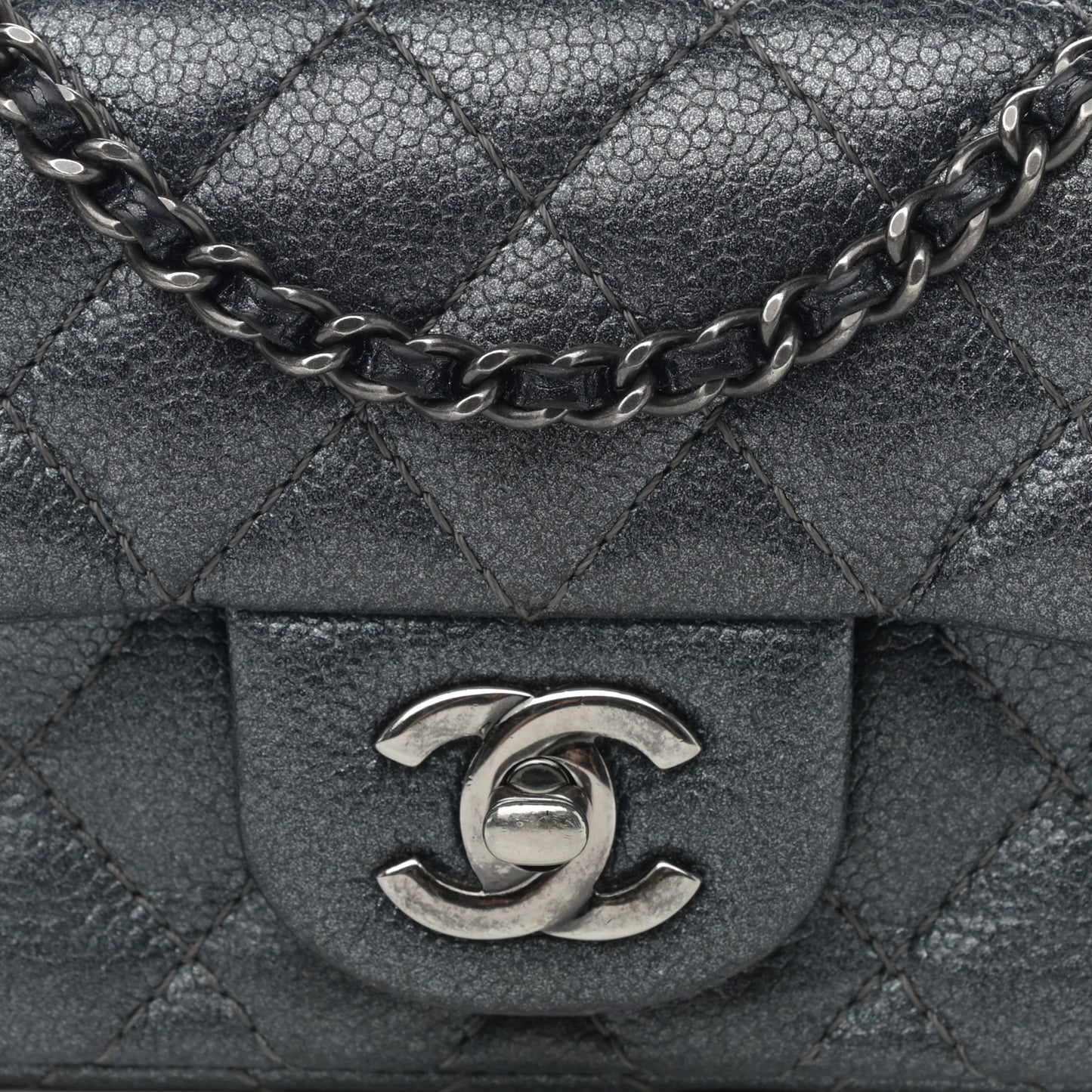 Metallic Caviar Quilted Extra Mini Flap Charcoal