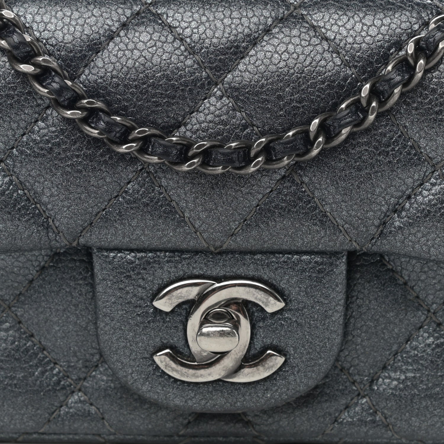 Chanel Metallic Caviar Quilted Extra Mini Flap Charcoal 8 of 11