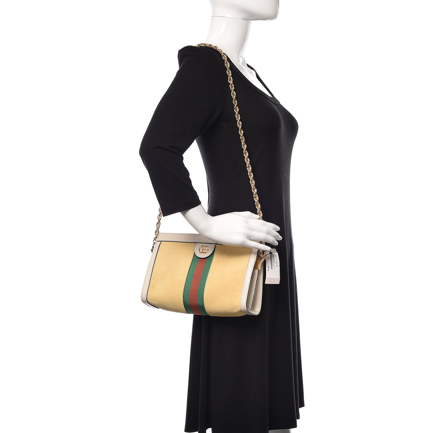 Suede Calfskin GG Web Small Ophidia Chain Shoulder Bag Burro New Mystic White