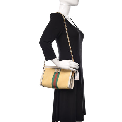 Gucci Suede Calfskin GG Web Small Ophidia Chain Shoulder Bag Burro New Mystic White 2 of 10