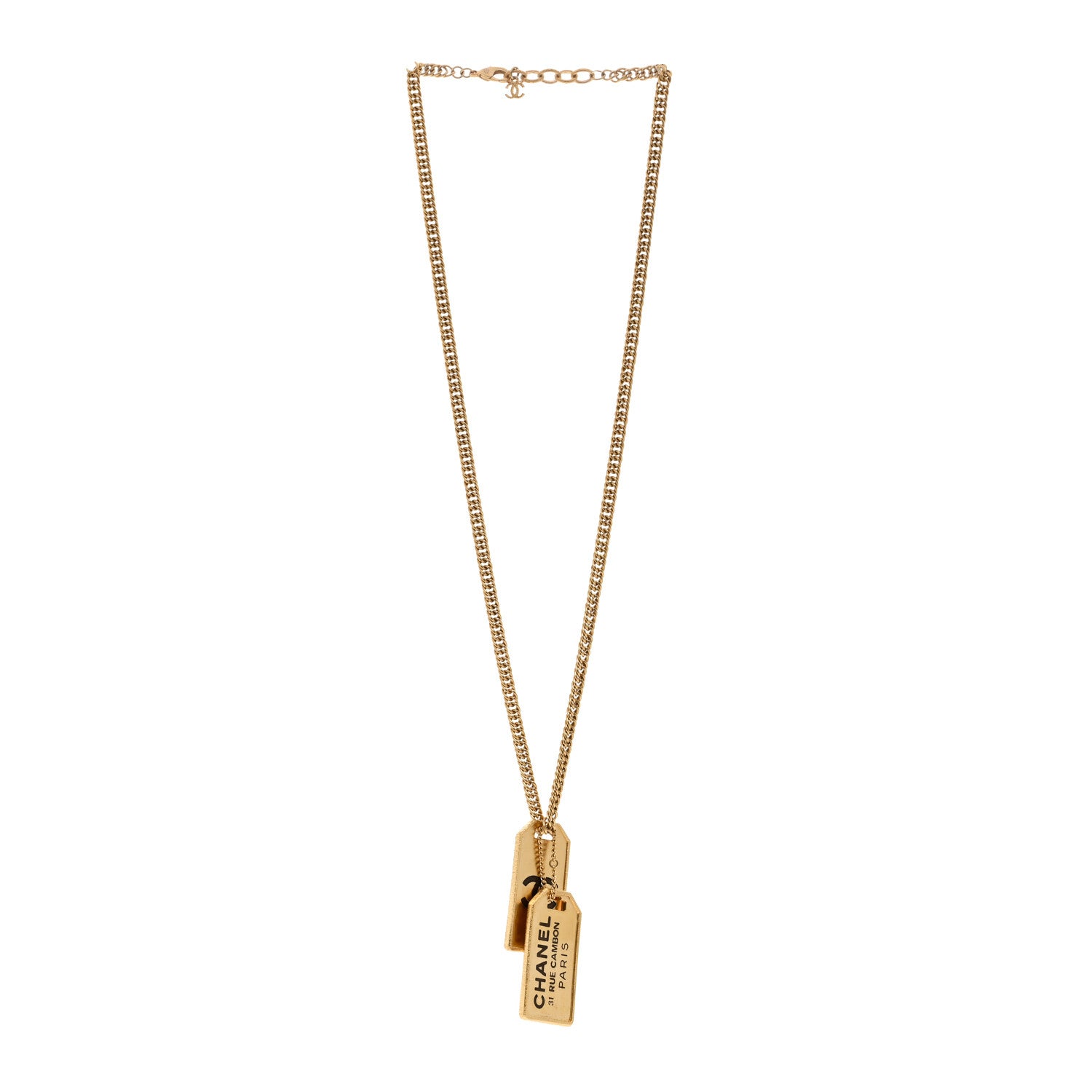 Chanel ID Dog Tag Charm Necklace Gold 3 of 5