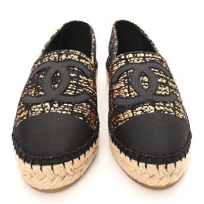 Chanel Metallic Tweed Grosgrain CC Espadrilles 38 Gold Black 3 of 11