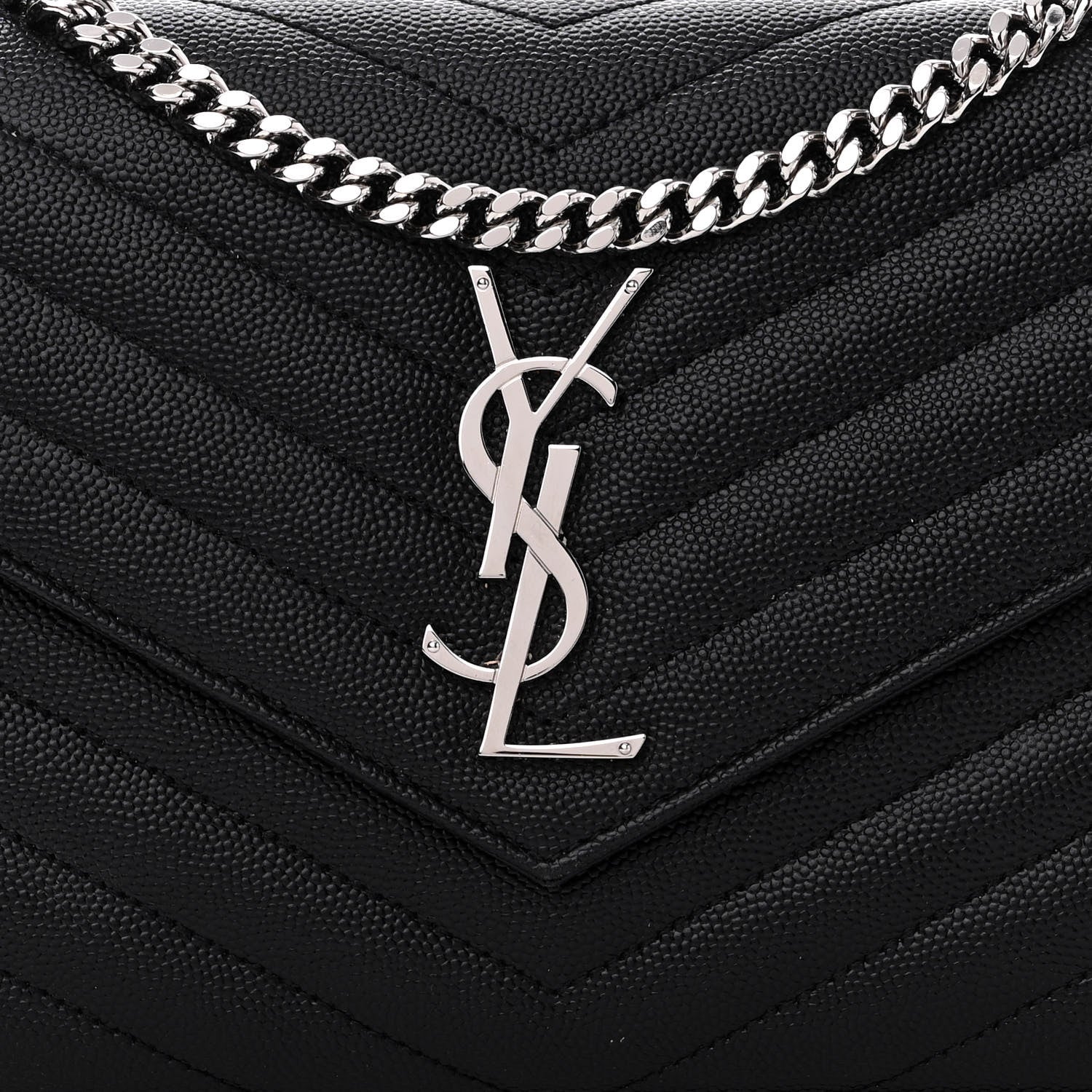 Saint Laurent Grain De Poudre Matelasse Chevron Monogram Chain Wallet Black 9 of 12