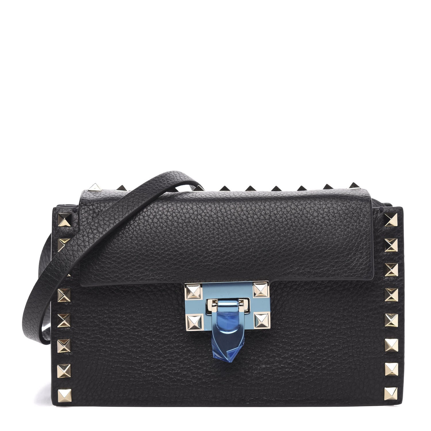 Valentino Garavani Pebbled Calfskin Small Rockstud Overlay Flap Shoulder Bag Black 1 of 9