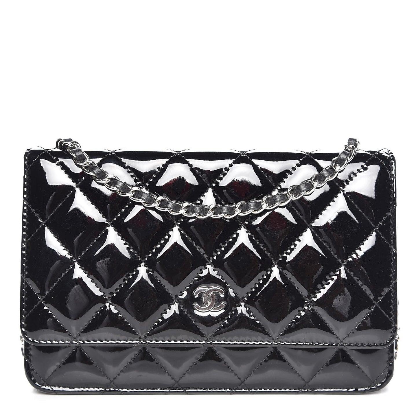 Patent Quilted Wallet On Chain WOC Black