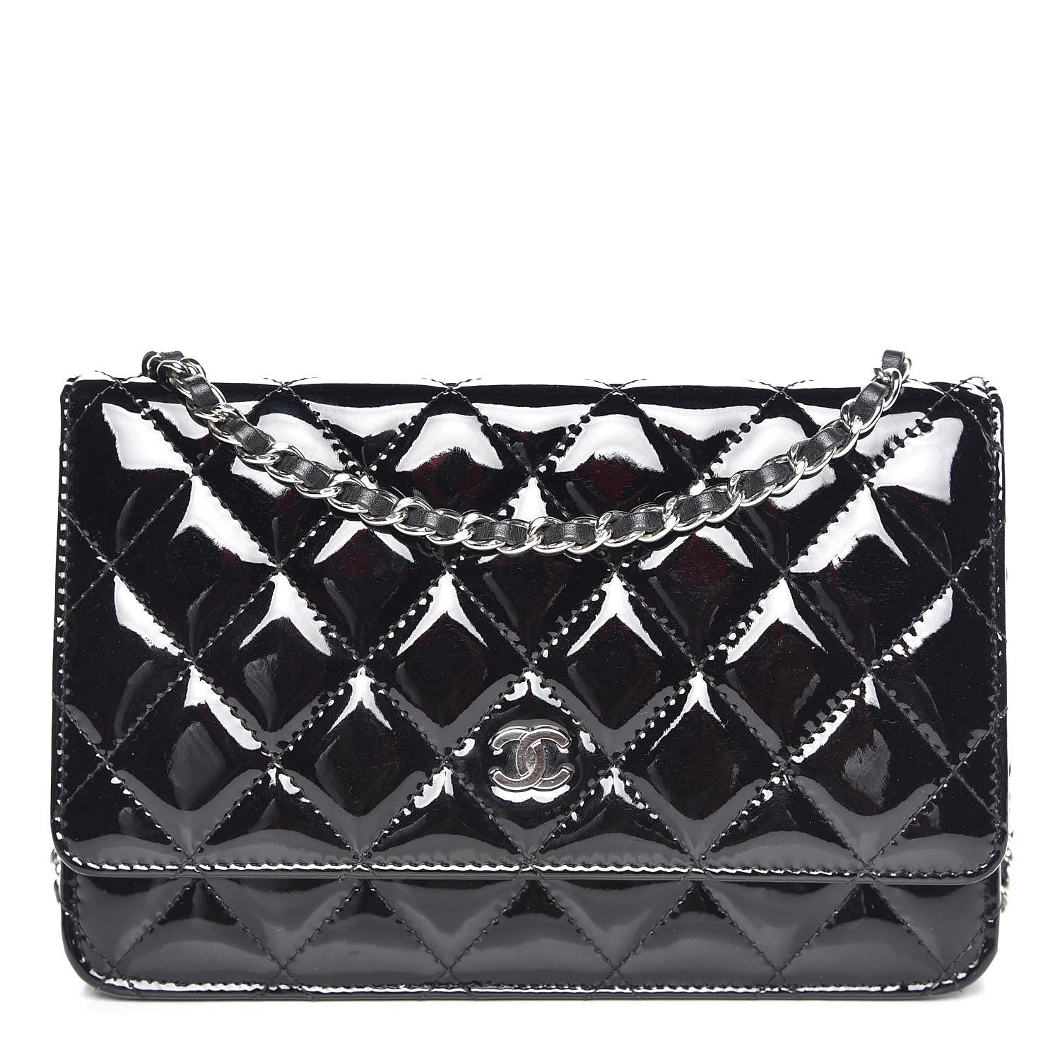 Chanel Patent Quilted Wallet On Chain WOC Black 1 of 9