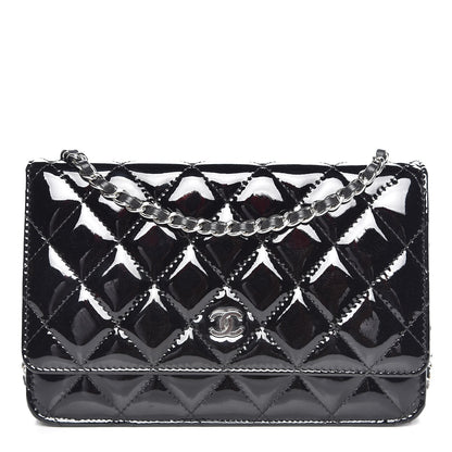 Chanel Patent Quilted Wallet On Chain WOC Black 1 of 9