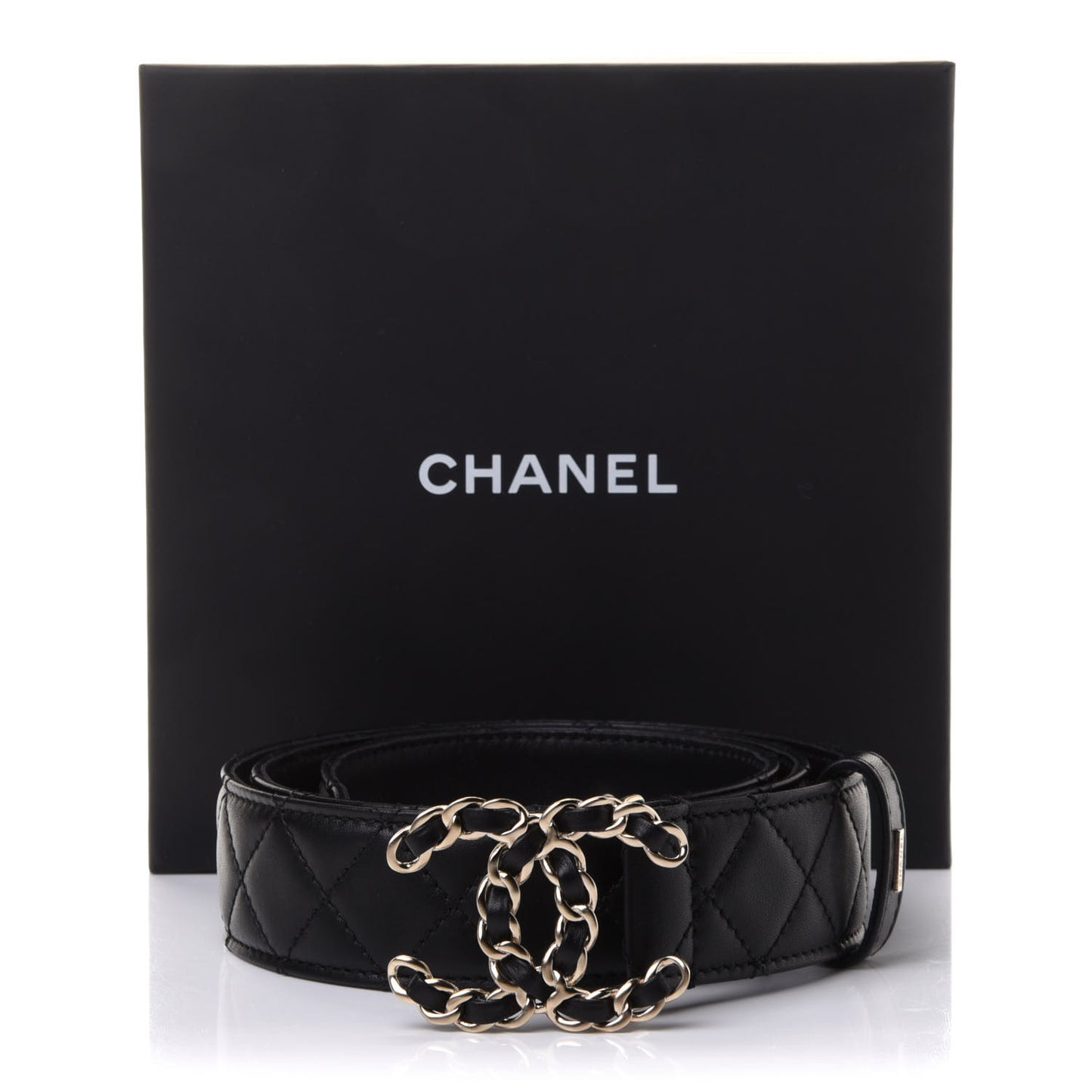 Calfskin Quilted CC Chain Belt 85 Black