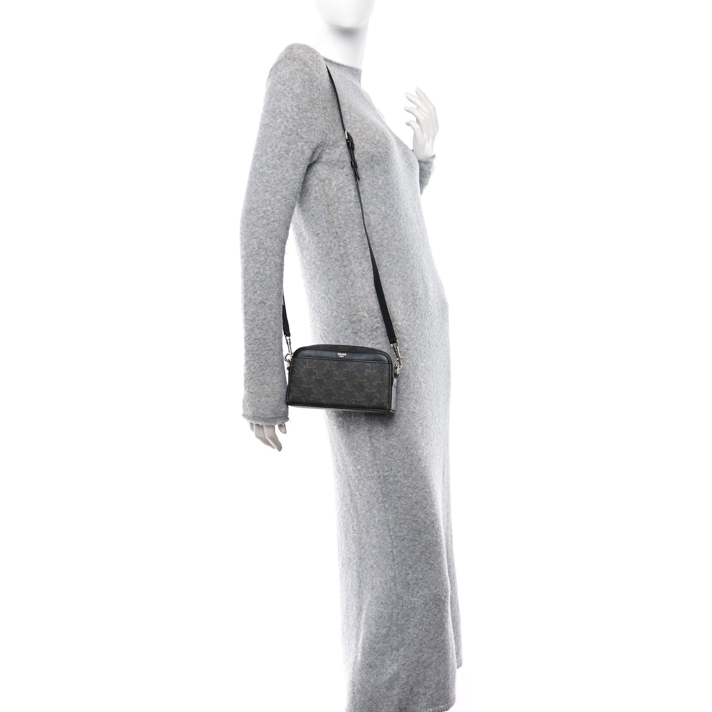 Triomphe Canvas Mini Bowling Shoulder Bag Black