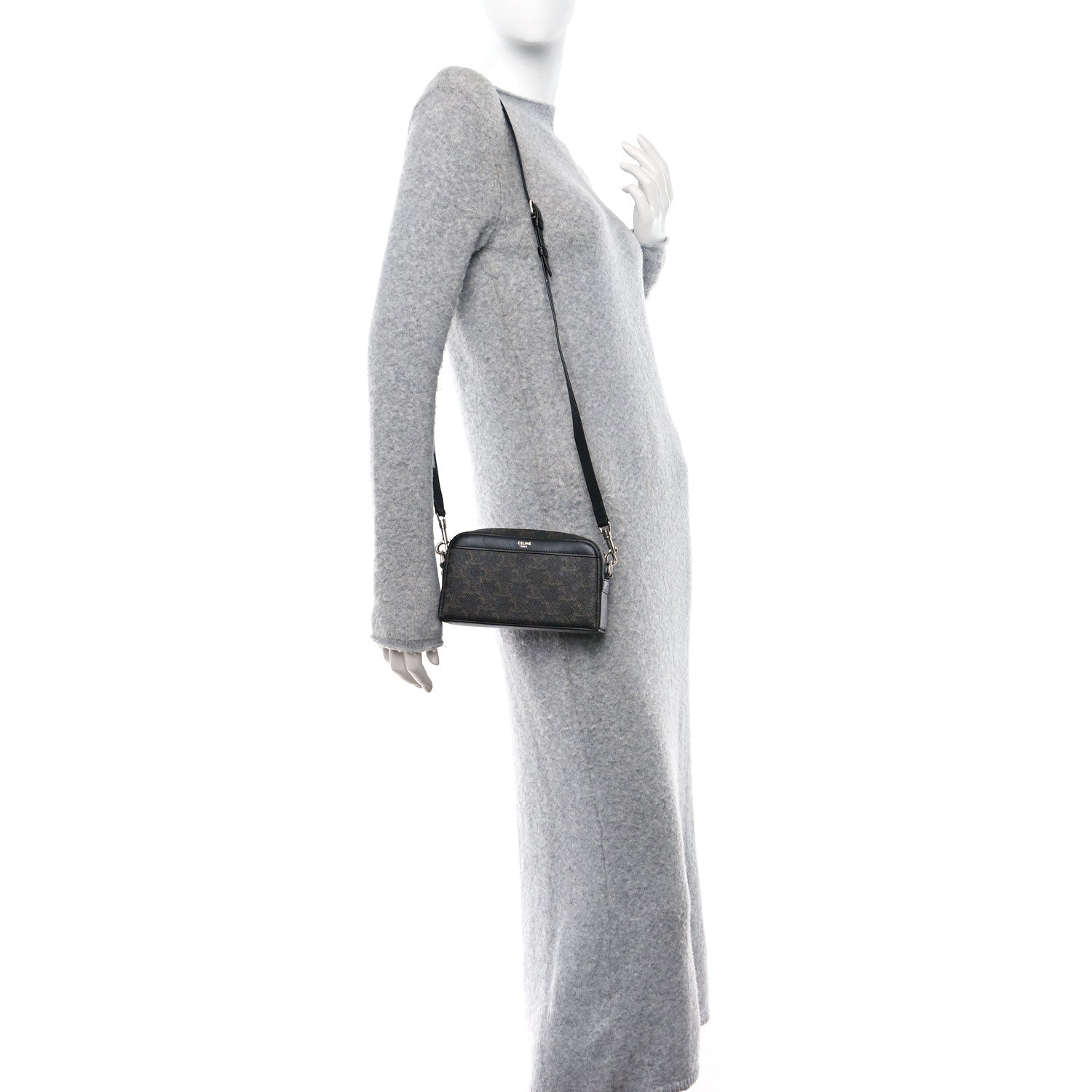 Celine Triomphe Canvas Mini Bowling Shoulder Bag Black 2 of 10