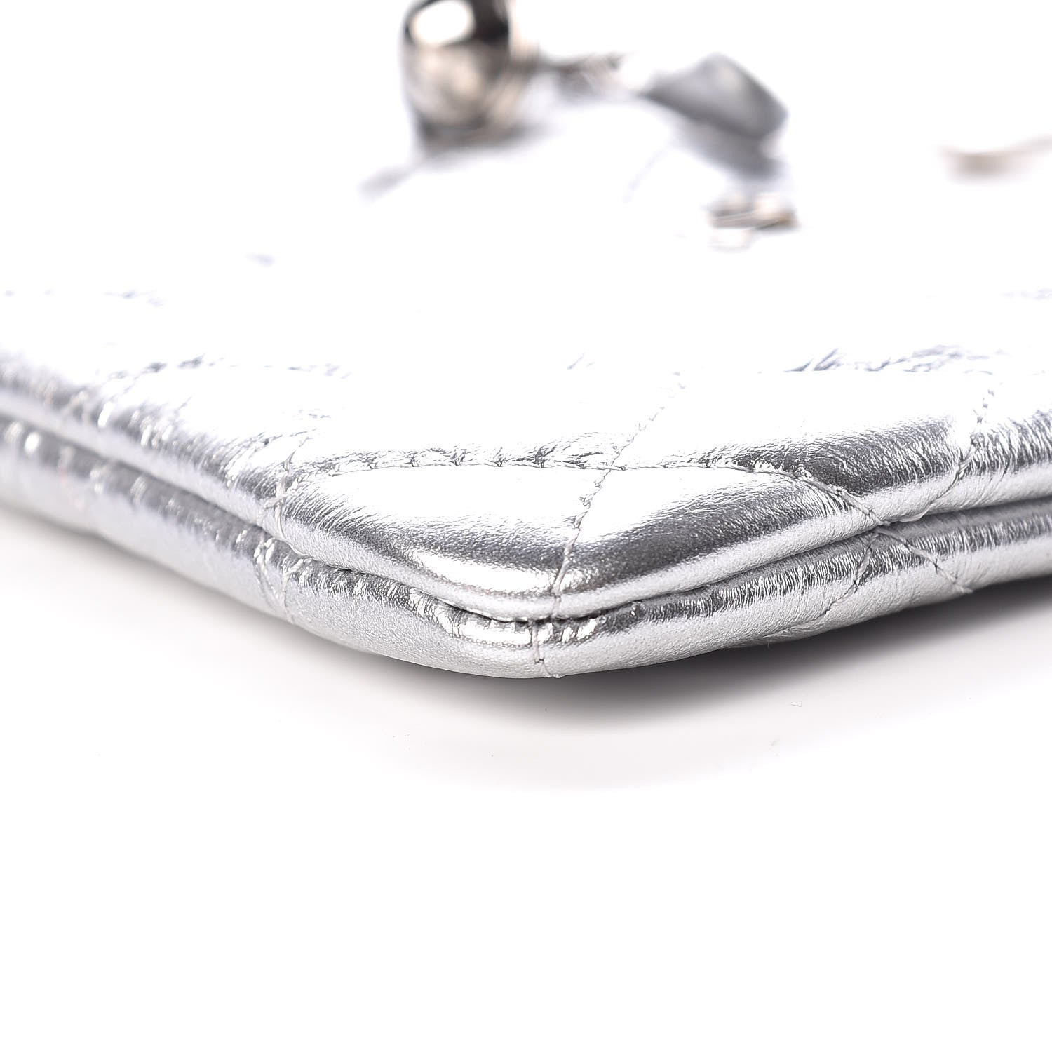 Chanel Metallic Calfskin Quilted Small Cosmo Cosmetic Case Silver 9 of 10