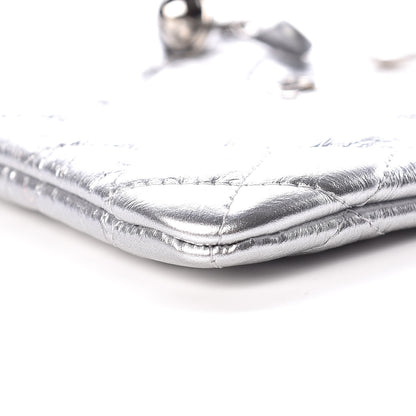 Chanel Metallic Calfskin Quilted Small Cosmo Cosmetic Case Silver 9 of 10